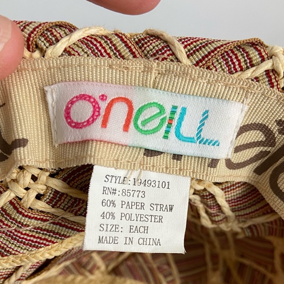 O’Neill Women’s Summer Straw Hat Tan Floppy Hat Coconut Shell Logo One Sizs - Picture 5 of 5